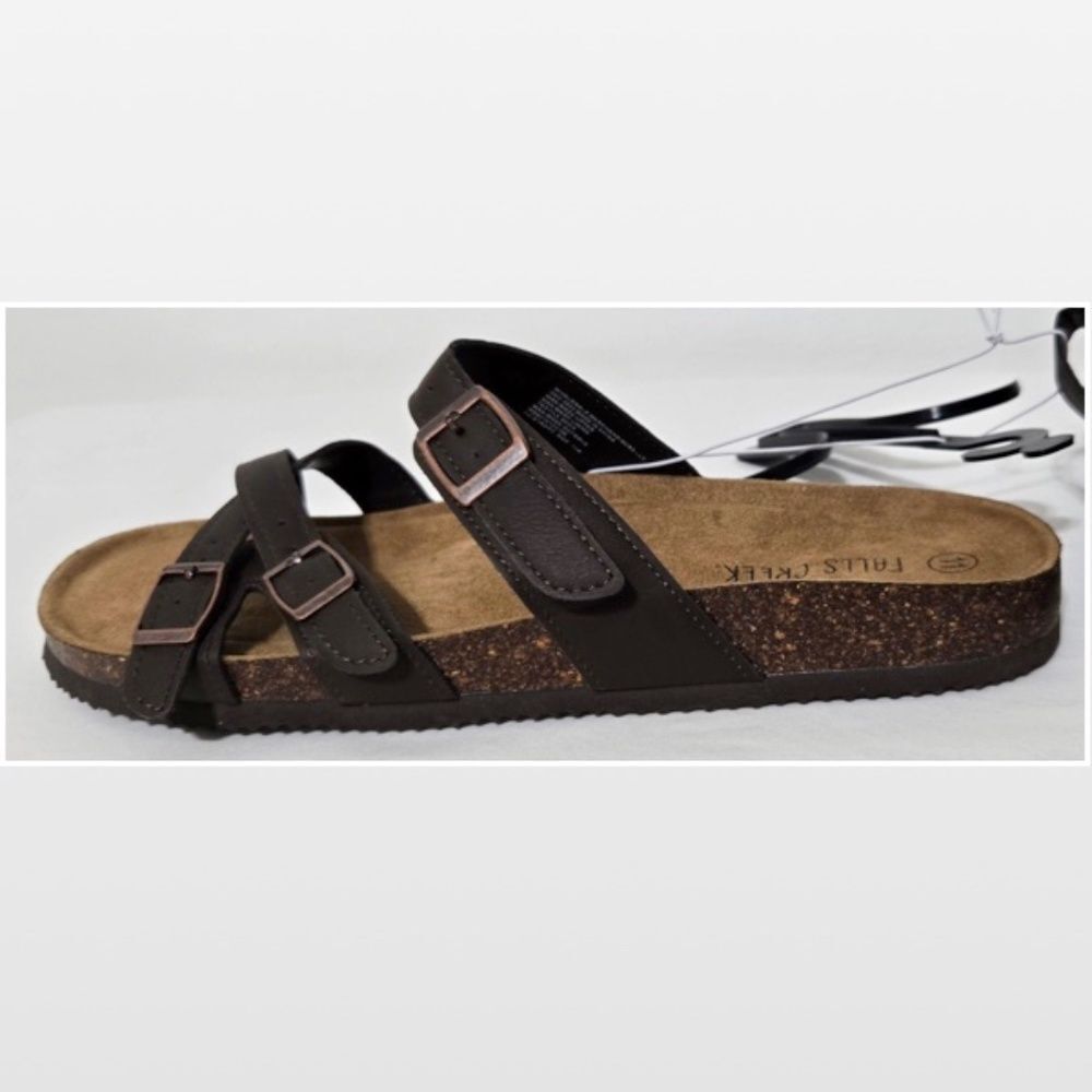 New Falls Creek Shoes Womens Sandals Dark Brown Straps Buckles Slip On Size 11 - Picture 5 of 15